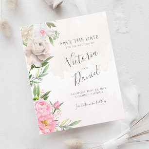Roze Waterverf Floral Wedding Save the Date
