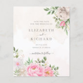 Roze Waterverf Floral Wedding Save the Date (Voorkant)