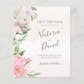 Roze Waterverf Floral Wedding Save the Date (Voorkant)