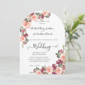Roze Waterverf Floral Wedding-uitnodiging Kaart (Staand voorkant)