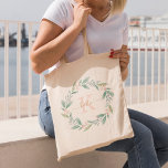 Roze Waterverf Floral Wreath Monogrammen Tote Bag<br><div class="desc">Roze Waterverf Floral Wreath Monogrammed design.</div>