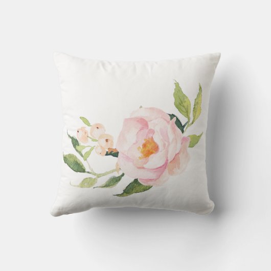 Roze Waterverf Floral Wreator Monogram Buitenkussen (Achterkant)