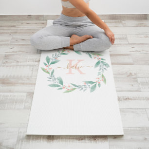 Roze Waterverf Floral Wreator Monogram Yogamat