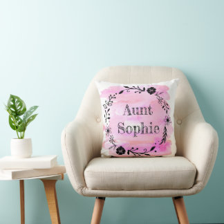 Roze Waterverf Floral Wreattante Kussen