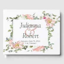  roze waterverf florale bruiloft gastboek