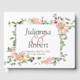  roze waterverf florale bruiloft gastboek gastenboek