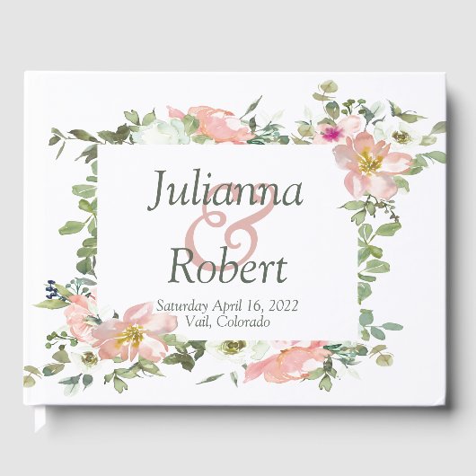  roze waterverf florale bruiloft gastboek gastenboek (Voorkant)