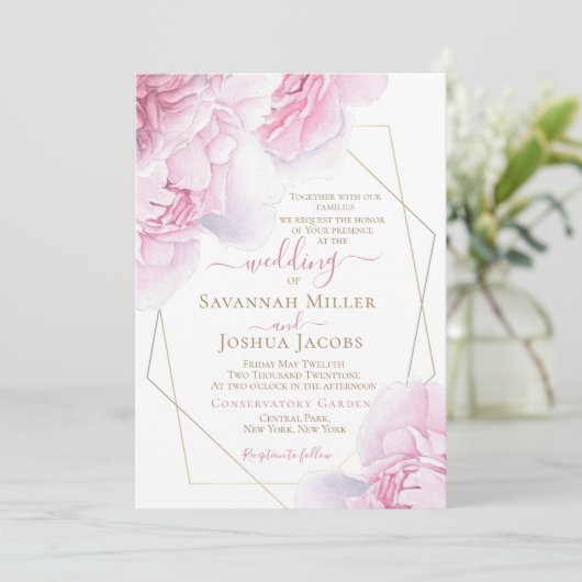 Roze waterverf florale bruiloft kaart (Staand voorkant)