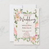  roze waterverf florale bruiloft uitnodiging (Voorkant)