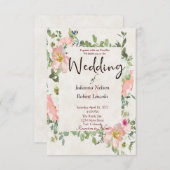 roze waterverf florale bruiloft uitnodiging (Voorkant / Achterkant)