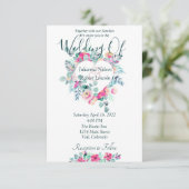 Roze waterverf florale hartbruiloft kaart (Staand voorkant)