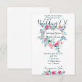 Roze waterverf florale hartbruiloft kaart (Voorkant / Achterkant)