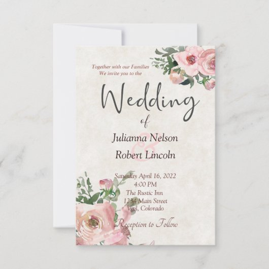 Roze waterverf florale huwelijksuitnodiging kaart (Voorkant)