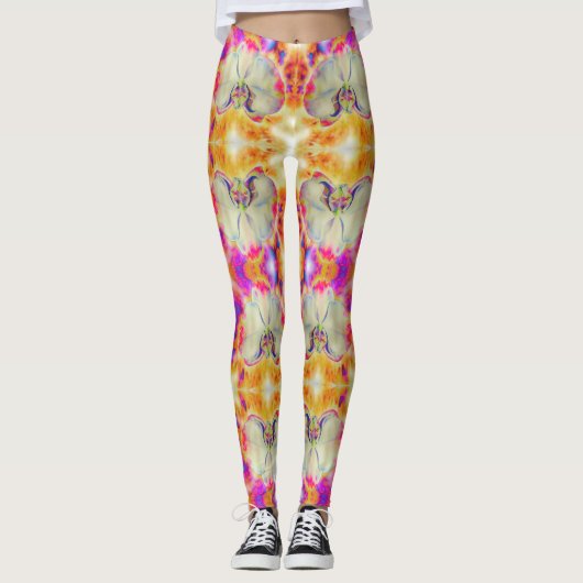 Roze waterverf florale leggings (Voorkant)