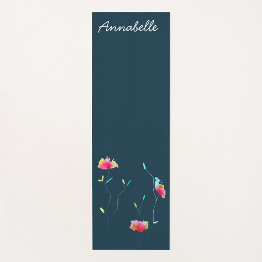 Roze waterverf florale naam trillend energetisch k yogamat (Voorkant)