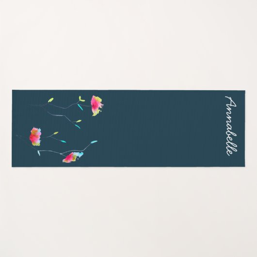 Roze waterverf florale naam trillend energetisch k yogamat (Voorkant (horizontaal))