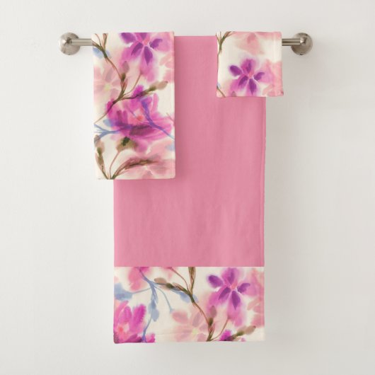 Roze waterverf florale patroon bad handdoek (Insitu)
