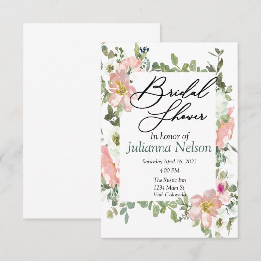  roze waterverf florale uitnodiging (Voorkant / Achterkant)