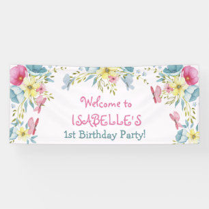 Roze Waterverf Florals Birthday Spandoek