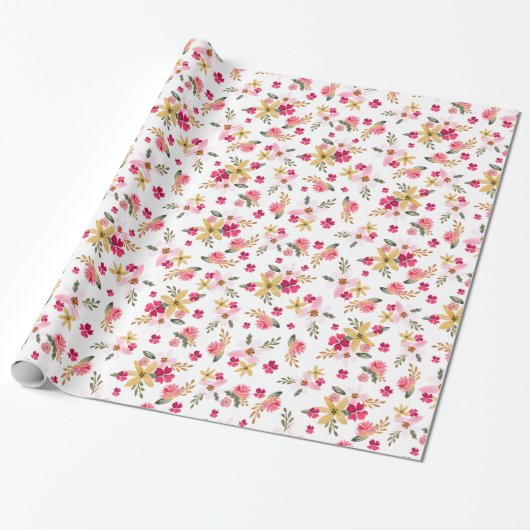 Roze Waterverf Florals Cadeaupapier (Uitgerold)