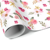 Roze Waterverf Florals Cadeaupapier (Rol Hoek)
