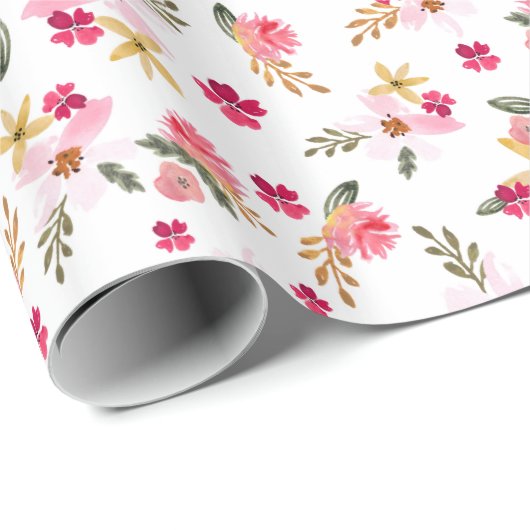 Roze Waterverf Florals Cadeaupapier (Rol Hoek)