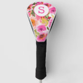 Roze Waterverf Florals Monogramed Golfheadcover (Voorkant)