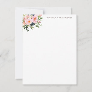 roze Waterverf Florals Speciaal gepersonaliseerd Notitiekaartje