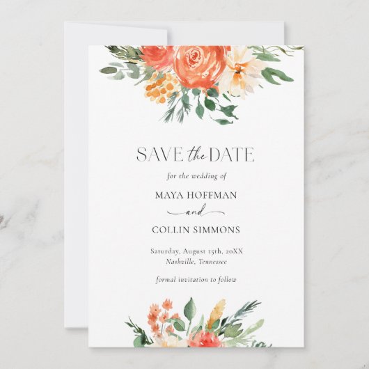 Roze Waterverf Florals Wedden sparen de Datum Save The Date (Voorkant)