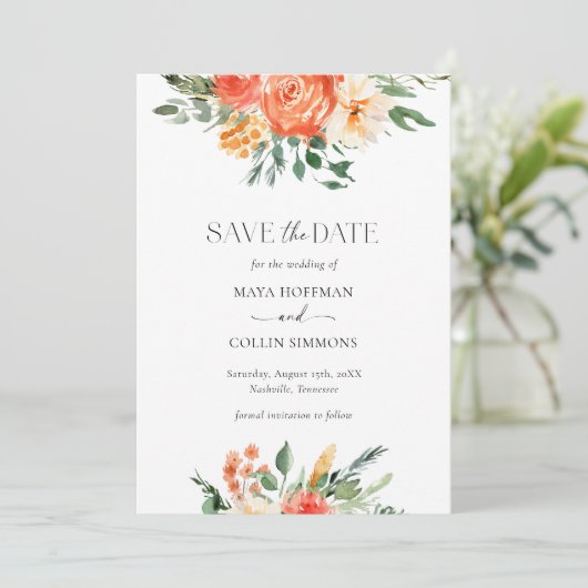 Roze Waterverf Florals Wedden sparen de Datum Save The Date (Staand voorkant)