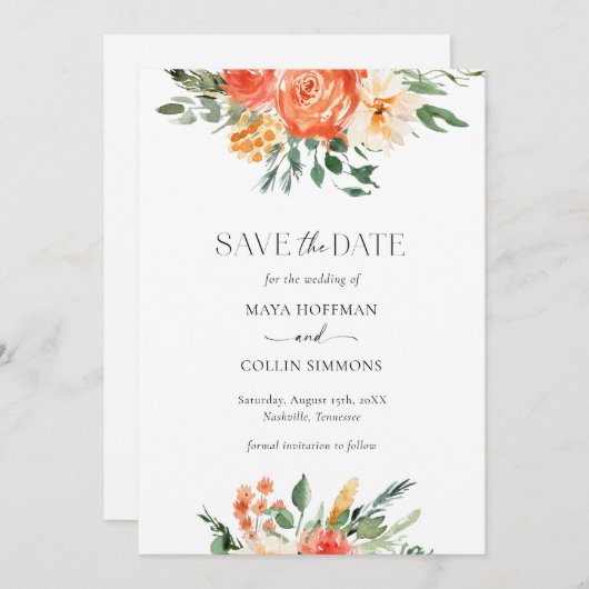 Roze Waterverf Florals Wedden sparen de Datum Save The Date (Voorkant / Achterkant)