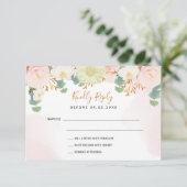 Roze waterverf florals wit Bruiloft RSVP Kaartje (Staand voorkant)