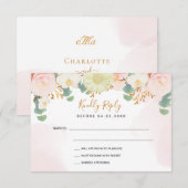 Roze waterverf florals wit Bruiloft RSVP Kaartje (Voorkant / Achterkant)