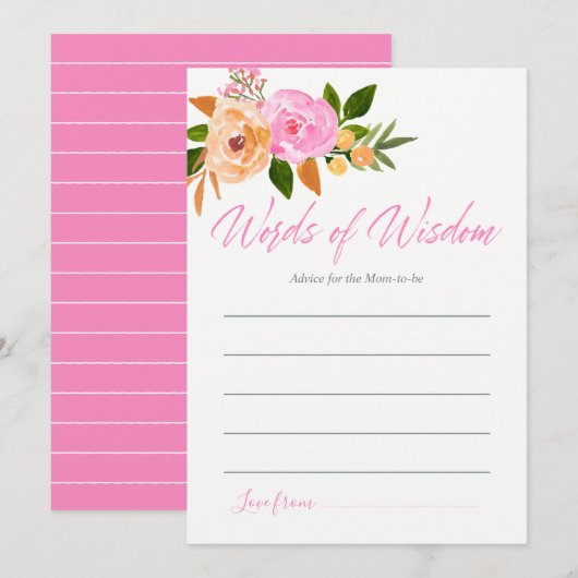 Roze waterverf floreel advies voor het Baby shower Kaart (Voorkant / Achterkant)