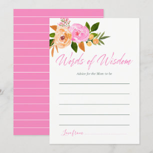 Roze waterverf floreel advies voor het Baby shower Kaart