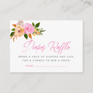 Roze waterverf floreel Baby shower Luierspoeling R Informatiekaartje