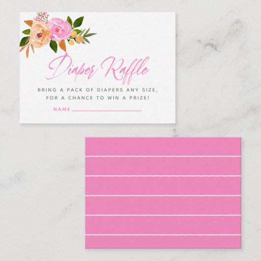 Roze waterverf floreel Baby shower Luierspoeling R Informatiekaartje (Voorkant / Achterkant)