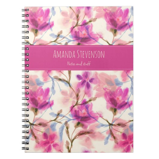 Roze waterverf floreel notitieboek (Voorkant)