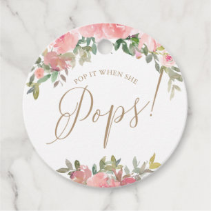 Roze Waterverf Florence Baby shower Wijnflesje Bedankjes Labels