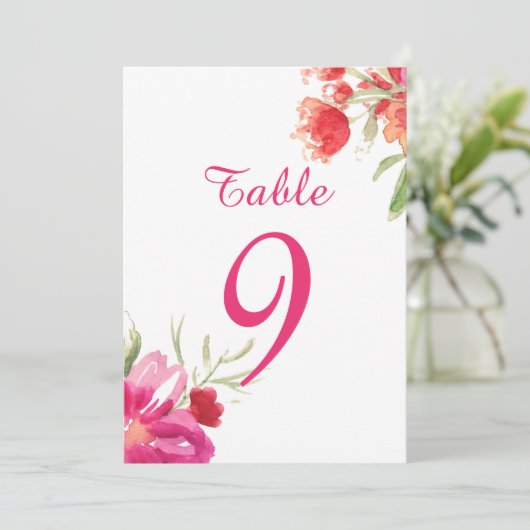 Roze Waterverf Flower Posy Table Numbers Card Kaart (Staand voorkant)