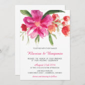 Roze Waterverf Flower Posy Wedding Kaart (Voorkant / Achterkant)