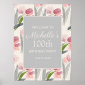Roze Waterverf Flowers 100th Birthday Women Poster (Voorkant)