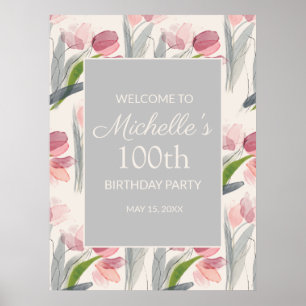 Roze Waterverf Flowers 100th Birthday Women Poster