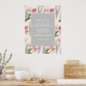 Roze Waterverf Flowers 100th Birthday Women Poster (Keuken)