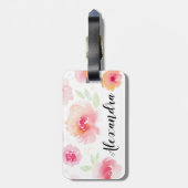 Roze Waterverf Flowers Aangepaste naam Bagagelabel (Achterkant verticaal)