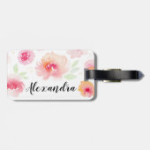 Roze Waterverf Flowers Aangepaste naam Bagagelabel (Achterkant horizontaal)