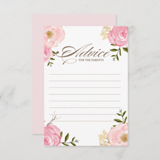 Roze Waterverf Flowers Advice for the Parents Advieskaart (Voorkant / Achterkant)