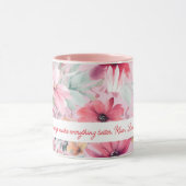 Roze Waterverf FLowers Afdrukken | Gift voor mam | Mok (Midden)