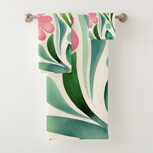 Roze Waterverf Flowers Art Bad Handdoek (Insitu)