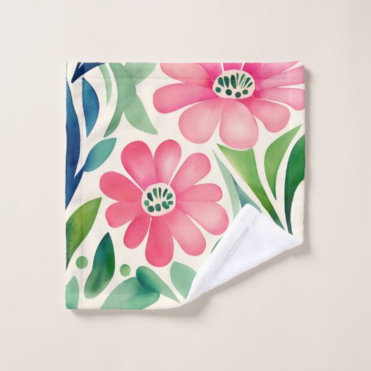 Roze Waterverf Flowers Art Bad Handdoek (Wasdoekje)